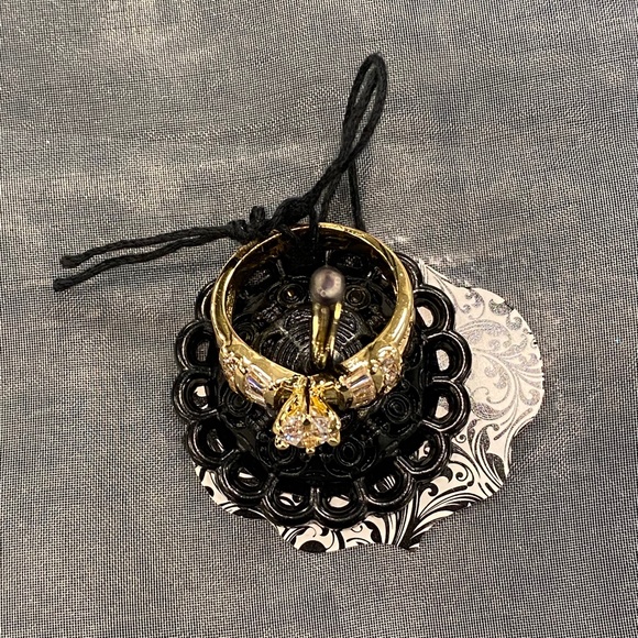 Gold Crystal Bow Tie Shaped Ring Sizes 7 & 8 - Picture 2 of 5